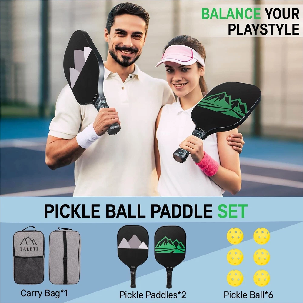 Pickleball Paddles Set of 2 Carbon Fiber 6 Pickleball Balls Bag USAPA Approved