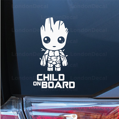 KIND AN BORD - Auto Fenster Stoßstange Vinyl Aufkleber Aufkleber, Baby Groot, GotG - Typ 2