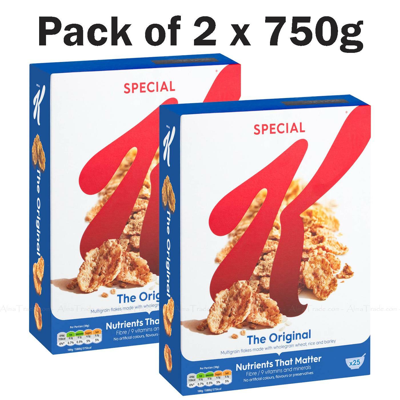 Kellogg's Special K Original Flakes Breakfast Wholegrain Cereal Pack of 2 x 750g