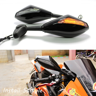 Sleek Black LED Turn Signal Mirrors For Kawasaki Ninja ZX6R ZX636C – Pair (Left & Right)