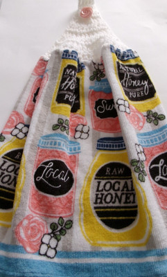 WHITE Yarn Crochet Top LOCAL HONEY SWEET PURE Print Cotton Kitchen Dishtowel
