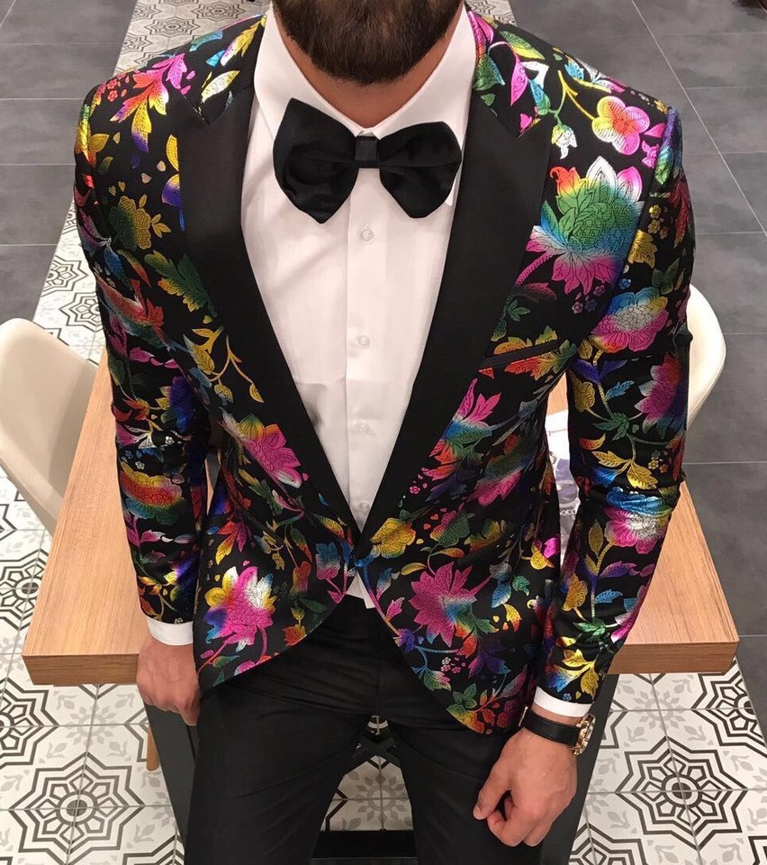 Designer Smoking Floral Pattern Men's Suit Jacket Slim Fit eBay