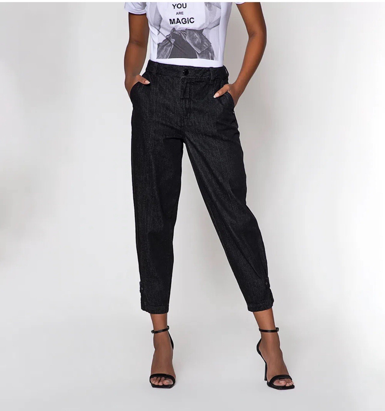 Studio F talla 6 JEAN BAGGY TIRO ALTO CON AMARRES EN BOTA hebillas tiro alto boho