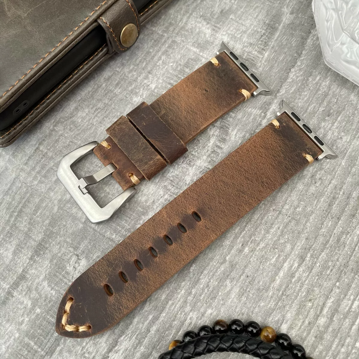 Rustikal Braunes Leder Uhrenarmband F r Apple Watch 9 8 7 45mm