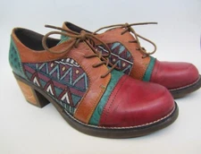 SOCOFY Oxfords Shoes 39 Leather Retro Boho Lace Up Patchwork Tapestry Colorful