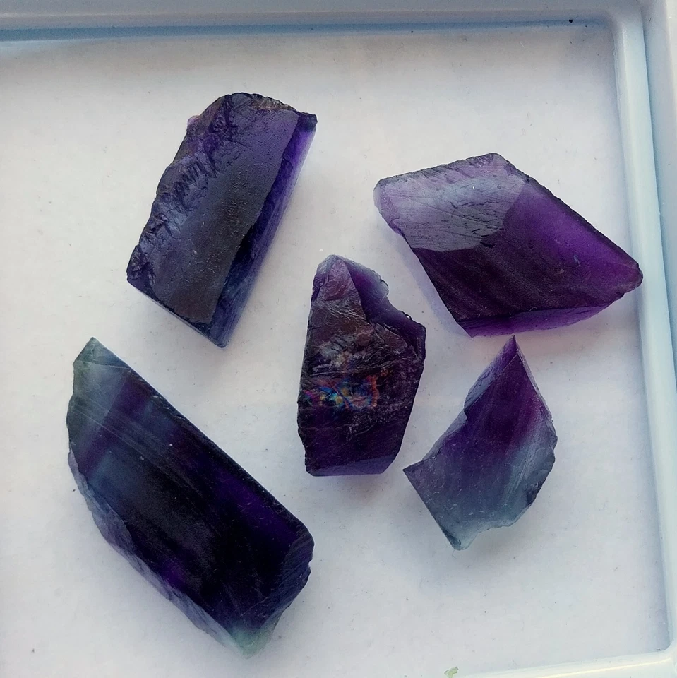 151 Carat 4.5x20 to 7x36 MM Natural Purple Green Fluorite Raw Rough 5 Piece Lot - Image 3 of 4