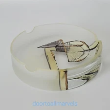 Vintage Transylvania Ashtray Dish Blown Glass Hand Painted Bohemian Signed