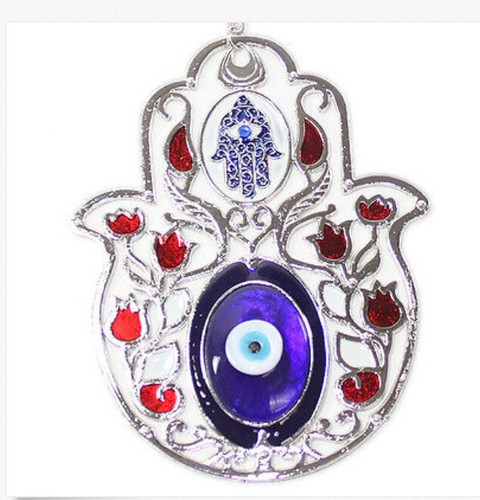 Türkisch Blau Böser Blick 5" Hamsa Hand Blume Amulett Wandbehang Schutz Dekor  - Bild 3 von 4