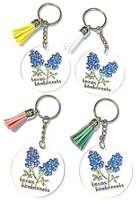 Texas Bluebonnets Keychain Set of 4 Clear Acrylic with Assorted Tassels Design