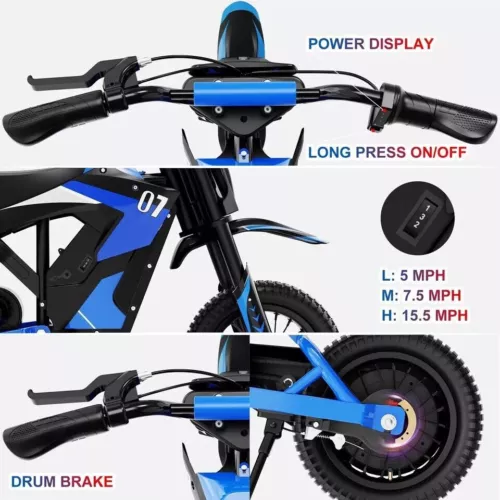 EVERCORSS EV12M Electric Kid Motorcycle – 300W Motor, 36V E-Motorcycle Blue - Picture 10 of 14