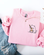 Embroidered Noodle Cat Sweatshirt, Black Cat Ramen T-Shirts,Ramen Cat T-Shirt, G