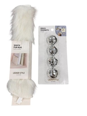 White Fur Rug 11.4''x9.8'' & Disco Ball Magnets 4-Pack Locker Style By U Brands