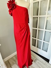 Xscape One Shoulder Ruffle Ruched Red Formal Gown Dress Size 12 5329X