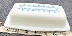 vintage pyrex glass butter dish blue floral flowers 1950s 60s white storage