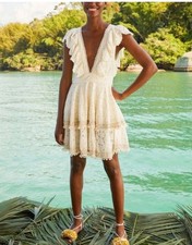 Farm Rio Beaded Eyelet Mini Dress Tiered Women's Size M