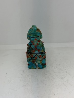 Turquoise Zuni Maiden Fetish with Red Coral by Claudia Peina