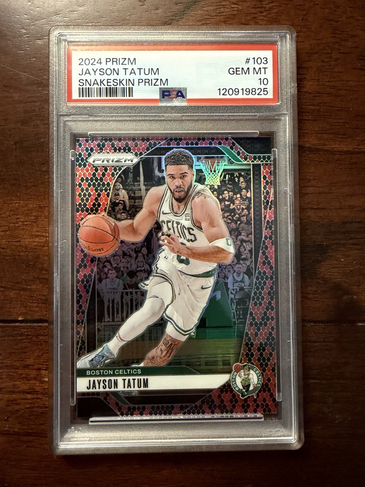 Panini 2024 Prizm Jayson Tatum Snakeskin Prizm #103 Celtics PSA 10 view 1