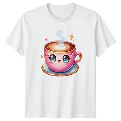 Süßes Kawaii Kaffeetasse Design Damen T-Shirt ästhetisch japanischer Kaffeeliebhaber