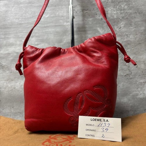 Loewe Anagram Nappa Leather Drawstring Shoulder Bag Red W24cm H20cm Rare Japan