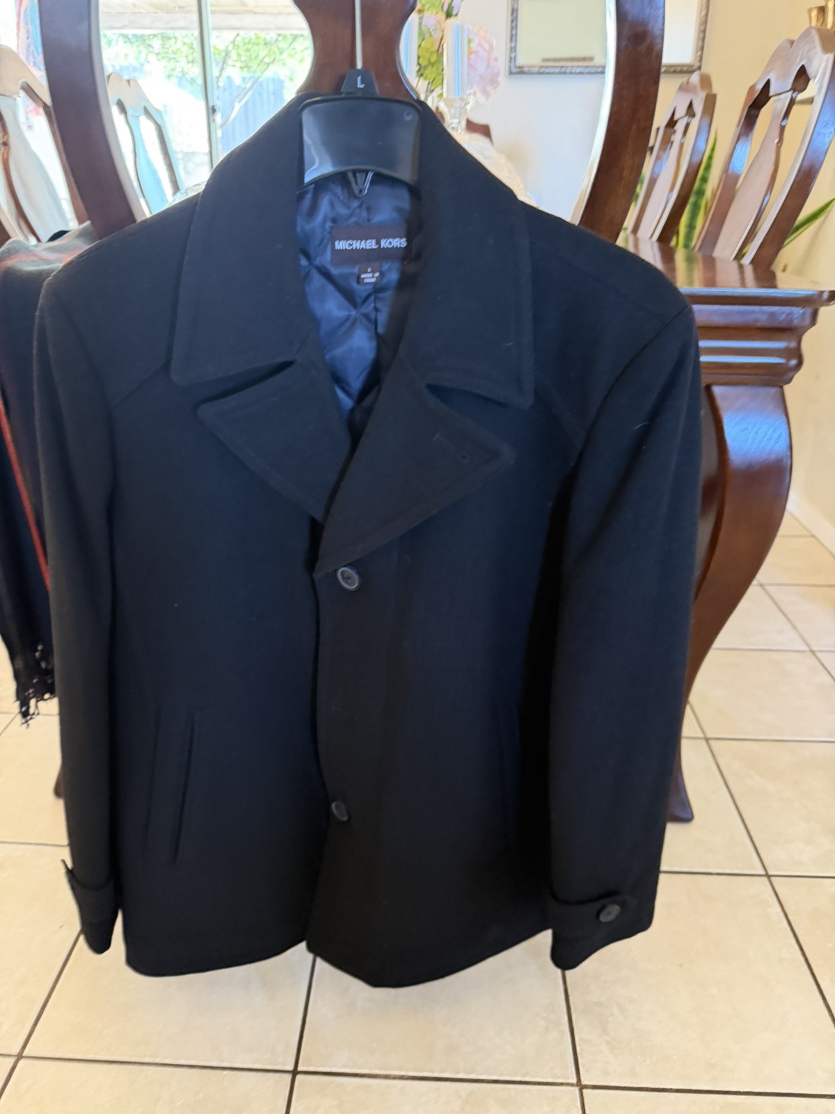 Michael Kors Men's Wool Winter Jacket Size Large Black Butto