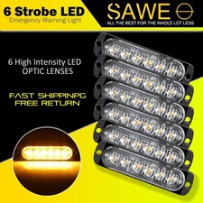 6 X Amber 6 Led Car Truck Beacon Warning Hazard Flash Strobe Light