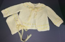 Vntg 70s Handmade Yellow Knitted Baby Layette Set Size 9-12mnths