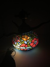 Tiffany style stained glass mushroom-shaped table lamp base with a bronze finish
