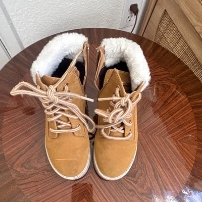Nautica Boys Tan Faux Fur Lined Lace-Up Ankle Boots w/ Zipper US 1 EU 33 - Image 1 of 4