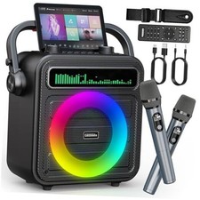 Karaoke Machine 2 Wireless Microphones, Portable Bluetooth Speaker w/PA System
