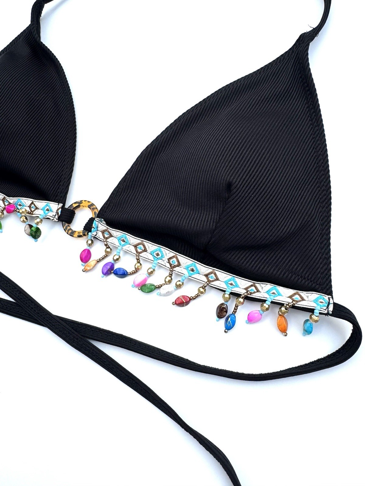 Beaded Black Boho Bikini Top - image 4