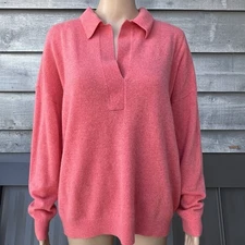 Garnet Hill Cashmere Sweater Collared Women’s Size Large Salmon EUC