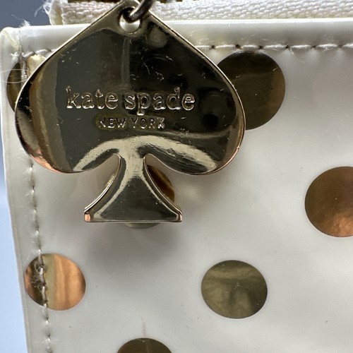 Kate Spade White Clutch Gold Polka Dots Heart Pull Tab Pencil Zip Pouch KST - Imagen 2 de 10