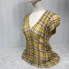 USED [RARE] ISSEY MIYAKE TOP, SIZE 2, PLEATED CHECK GOOD