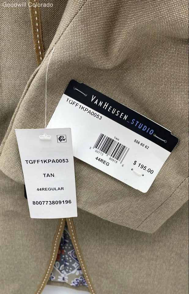 Van Heusen Studio Mens Tan Long Sleeve Single-Breasted Sport Coat Size 44 Reg - Image 3 of 4