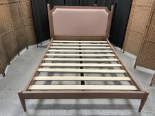 Swoon Reyna Double Bed, Pink Velvet & Natural Mango Wood RRP989