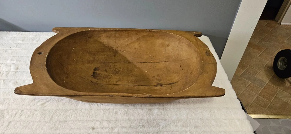 Bandeja zanjadora madera primitiva tazón masa madera tallada rústica decoración del hogar Foto 2 de 4