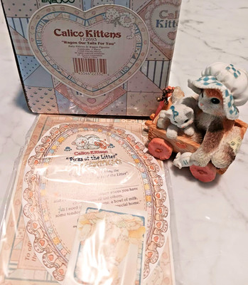 NEW 1995 Enesco Calico Kittens WAGON OUR TAILS FOR YOU WITH BOX AND PAPERS