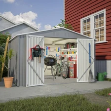 10x8 FT Outdoor Metal Storage Shed All Weather with Lockable Doors Garden Gray