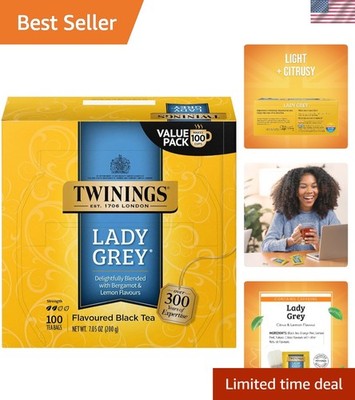 Individually Wrapped Lady Grey Tea - 100 Bags, Refreshing Citrus & Caffeinated