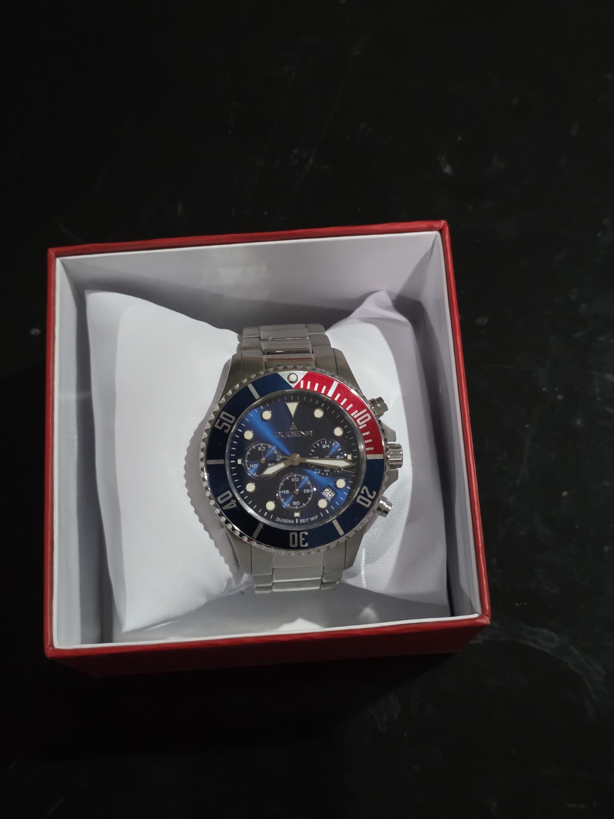 Dugena Diver XL Chrono Quartz Stainless Steel Dive Watch with Pepsi Style Bezel
