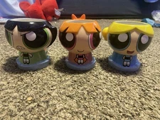 Powerpuff Girls 3D Face Ceramic Coffee Mug Cup Collectibles LOT OF 3 Power Puff