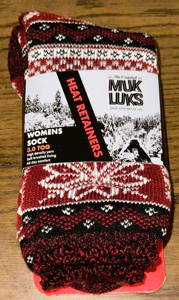 Muk Luks Women's Heat Retaining Thermal Winter Socks 3.0 TOG Sz 6-11 Red Holiday