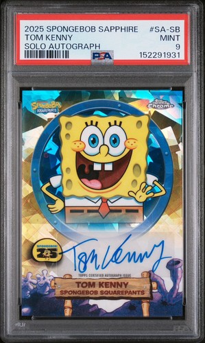 2025 Topps Chrome SpongeBob SquarePants Sapphire Auto Tom Kenny PSA 9 SA-SB