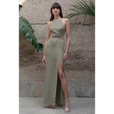 JENNY YOO 'Kendra' Satin Gown in Moss Sage Green NWT US 0