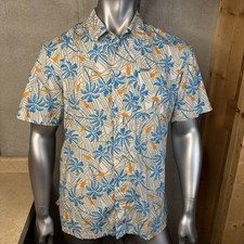 Columbia PFG Men's M Fishing Outdoors Vented Hawaiian Shirt Gray Blue Palms