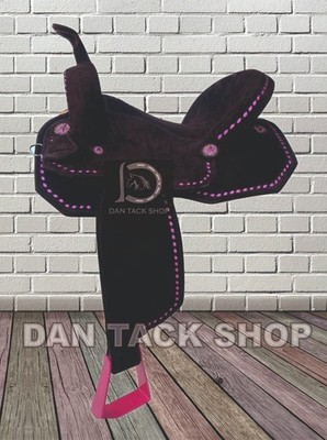 Chocolate Brown Light Weight Western Barrel Racing Horse Saddle Pink Buck Stitch