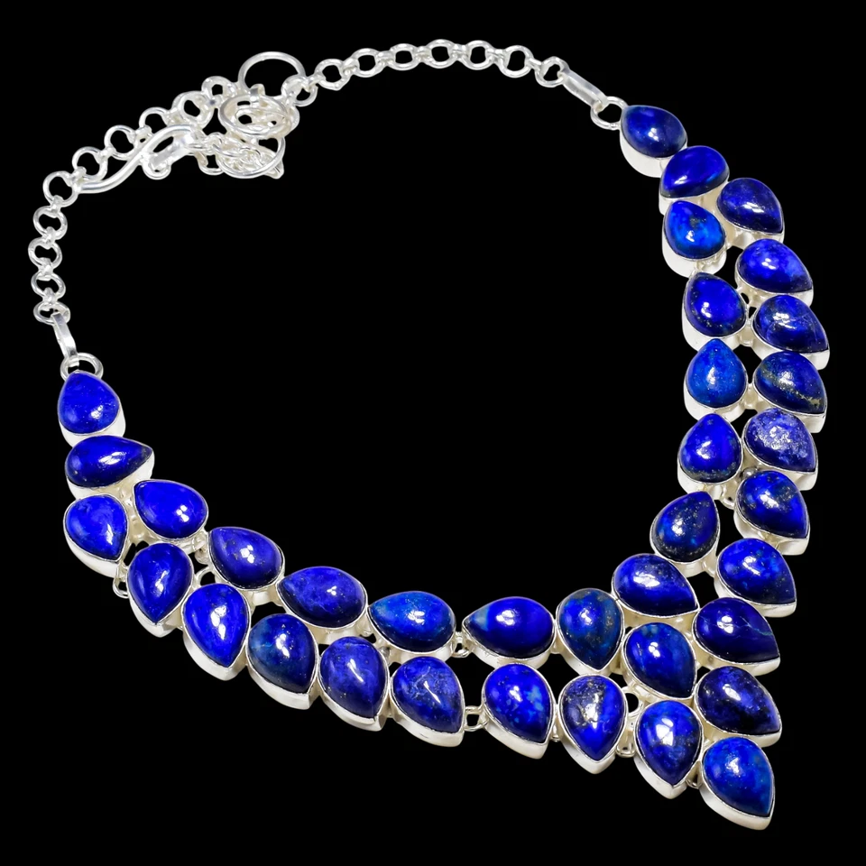 Lapis Lazuli Gemstone Handmade 925 Sterling Silver Jewelry Necklace Size-17-18" - Image 4 of 4