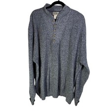 LL Bean Mens 2X-Long Blue Marled Cotton Henley Mock Neck Sweater Made in USA
