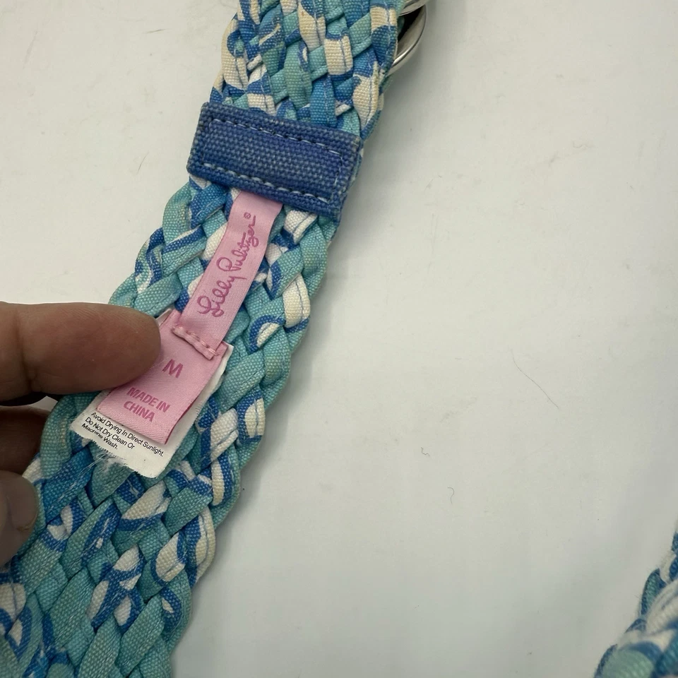 Плетеный пояс Lilly Pulitzer оплетка серебро кольцо D хлопок размер средний синий цвет морской волны - Изображение 4 из 4
