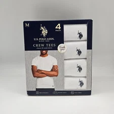 US POLO ASSN 4-Pack Logo White Crew Neck T Shirt Set Classic Fit Men's S M L XL